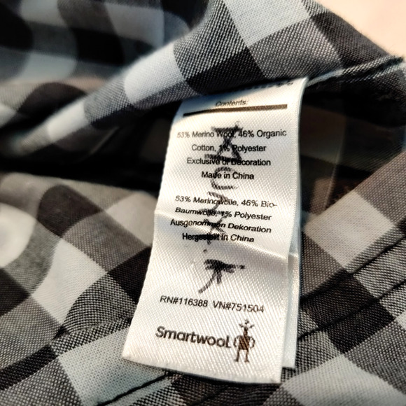 Smartwool Mens Merino Wool Blend Camp Shirt Size XL Short Sleeve Gray Blue Plaid - Picture 9 of 13